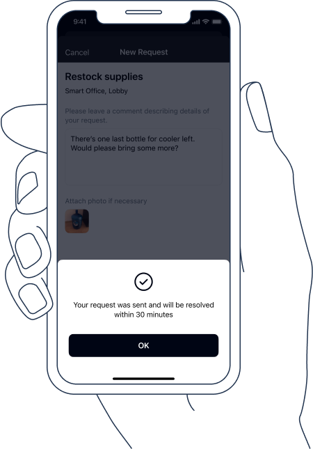 TagPoint app screenshot: send a request and receive notifications about status and timeframes